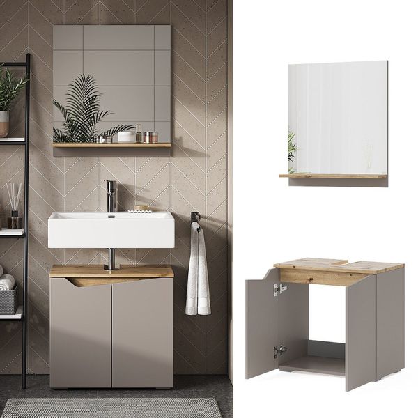 Vicco Badmöbel-Set Marelle, Greige/Artisan-Eiche, 2 Teile, günstig online kaufen