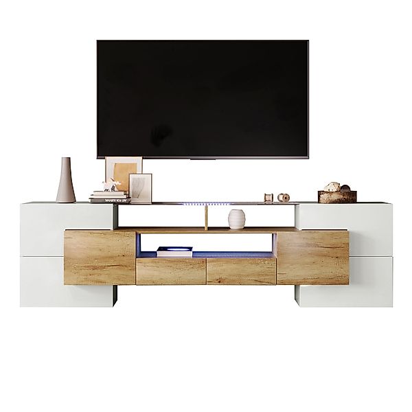 Merax Lowboard mit LED-Beleuchtung und Glasplatte, TV-Schrank mit hochglänz günstig online kaufen