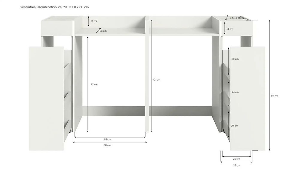Waschmaschinenschrank  Frillensee ¦ weiß ¦ Maße (cm): B: 190 H: 101 Regale günstig online kaufen