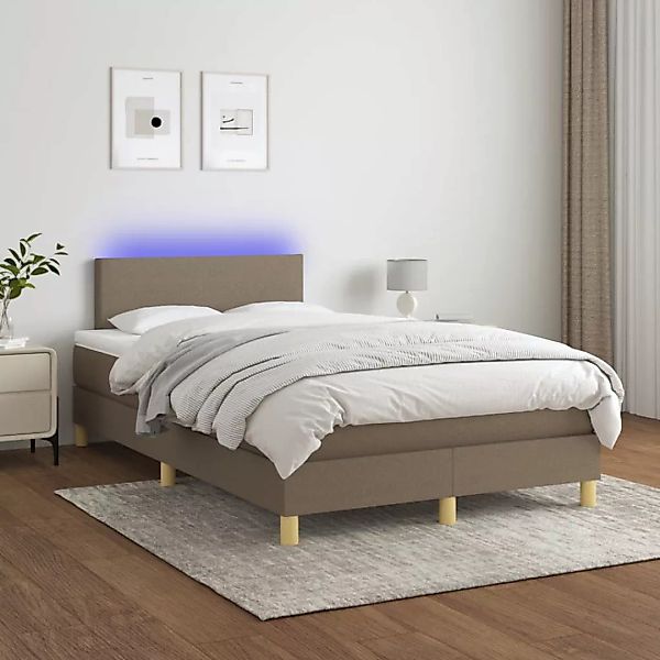 vidaXL Boxspringbett Boxspringbett mit Matratze LED Taupe 120x200 cm Stoff günstig online kaufen