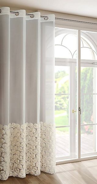 Eurofirany Vorhang Romantische Vorhänge in weiß, creme mit Rosen-Applikatio günstig online kaufen