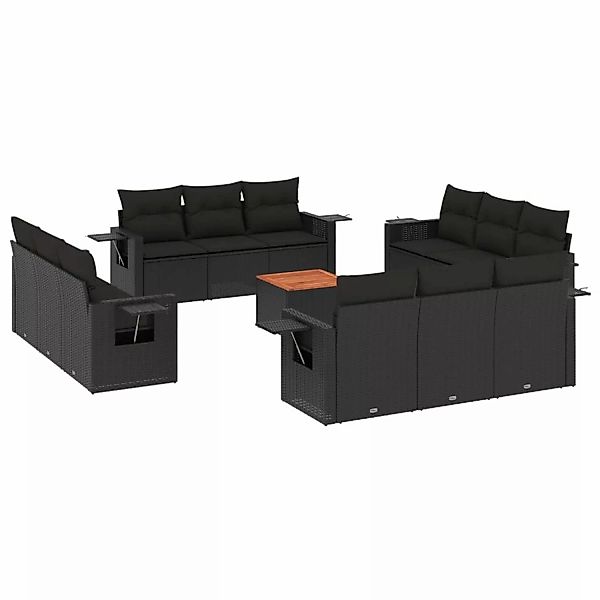 vidaXL 13-tlg Garten-Sofagarnitur mit Kissen Schwarz Poly Rattan Modell 63 günstig online kaufen