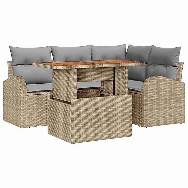 vidaXL Garten-Sofa-Set mit Speicher 5-Tlg Beige Poly Rattan 3358317 günstig online kaufen