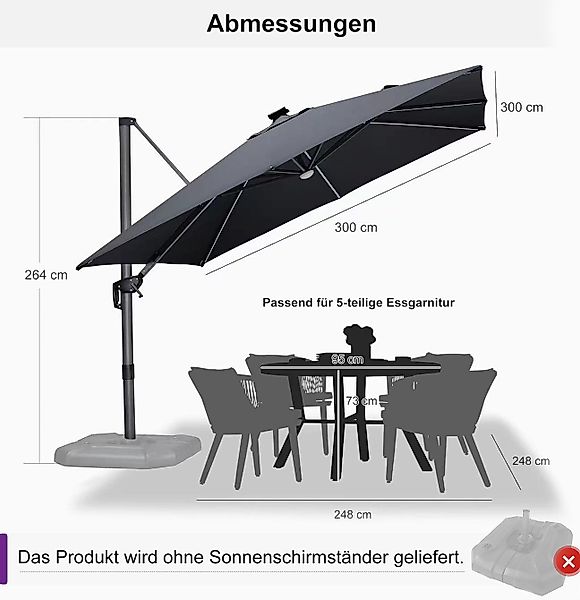 PURPLE LEAF Ampelschirm Quadratischer Alu Groß günstig online kaufen