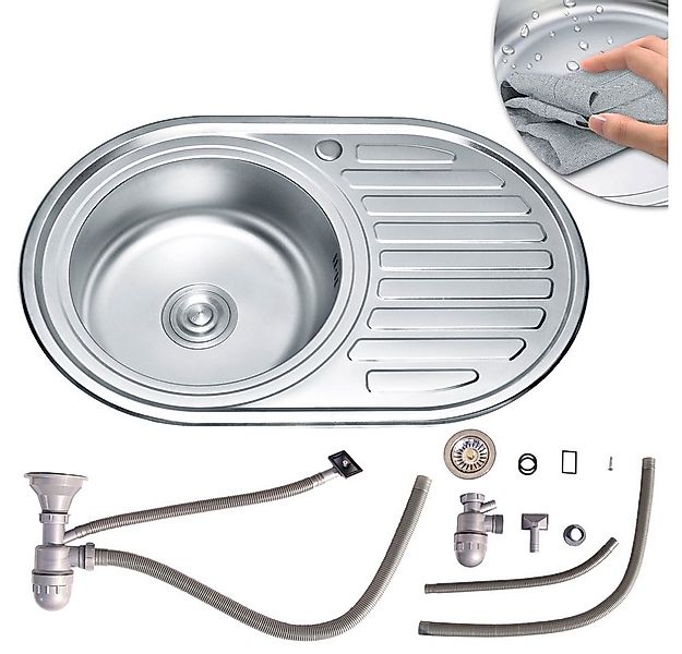 Mucola Edelstahlspüle Einbauspüle 77x50CM rund aus Edelstahl Ablage - links günstig online kaufen