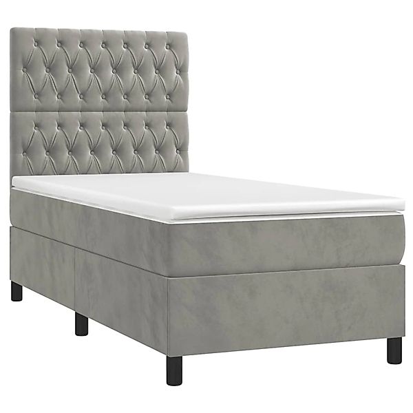 vidaXL Boxspringbett mit Matratze & LED Hellgrau 80x200 cm Samt 3136269 günstig online kaufen