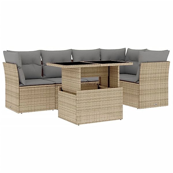 vidaXL 6-Tlg Garten-Sofagarnitur mit Kissen Beige Poly Rattan 3266569 günstig online kaufen