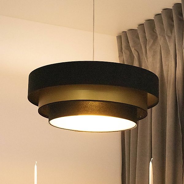 Hängeleuchte Triniti, schwarz/gold, Ø 60 cm, Textil günstig online kaufen