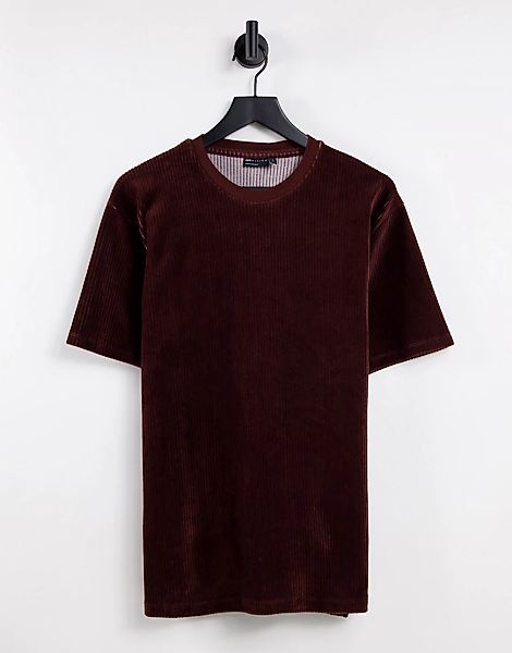 ASOS DESIGN – T-Shirt aus braunem geripptem Velours günstig online kaufen