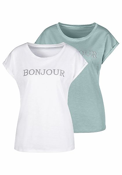 Vivance T-Shirt "mit Frontdruck "Bonjour"", (2er-Pack), aus weicher Baumwol günstig online kaufen