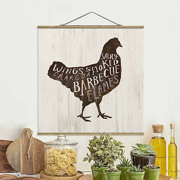 Stoffbild Tiere mit Posterleisten - Quadrat Bauernhof BBQ - Huhn günstig online kaufen