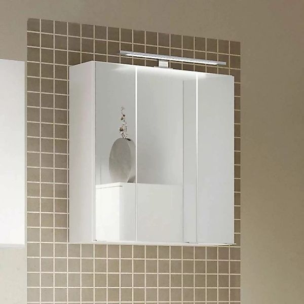 3 türiger Badspiegelschrank in Weiß LED Beleuchtung günstig online kaufen