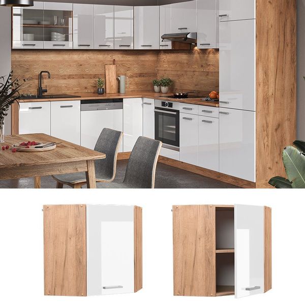 Vicco Eckhängeschrank R-Line, Weiß Hochglanz/Goldkraft Eiche, günstig online kaufen