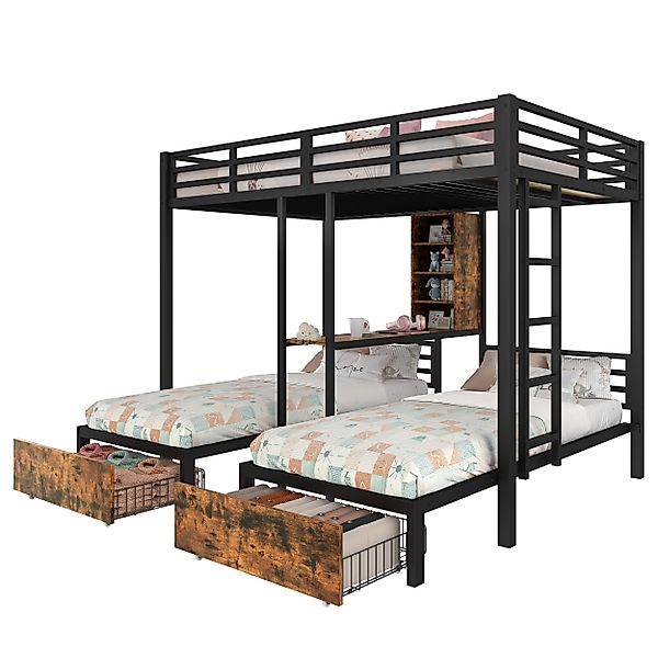 OKWISH Etagenbett Kinderbett Metallbett (3 Betten, günstig online kaufen