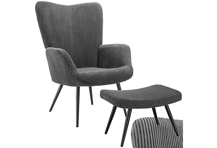 tectake Relaxsessel Sessel Hygge gepolstert inklusive Beistellhocker, Belas günstig online kaufen