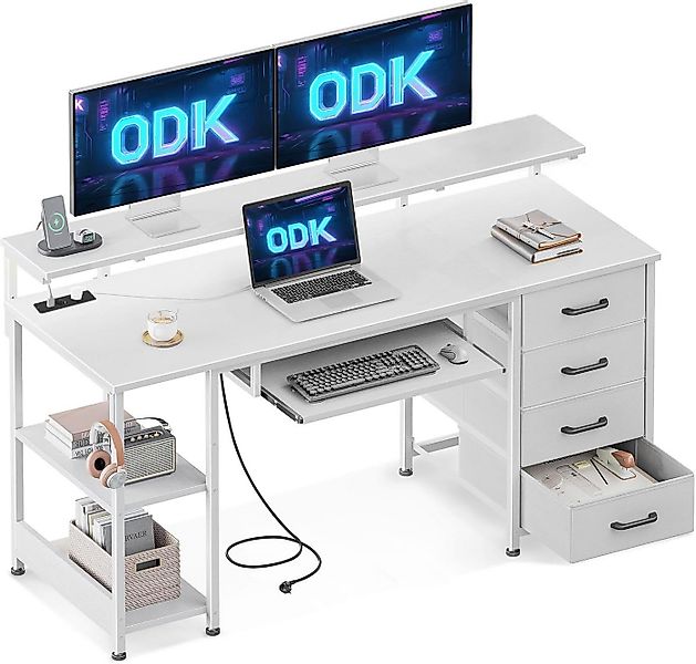 ODK Schreibtisch mit 4 Schubladen, Tastaturablage, Weiß, 140x52x92cm günstig online kaufen