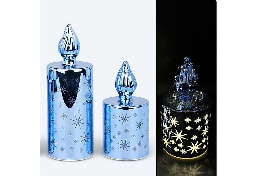 Online-Fuchs LED-Kerze 2 LED-Kerzen aus Glas mit Sternen, Lichterkette und günstig online kaufen