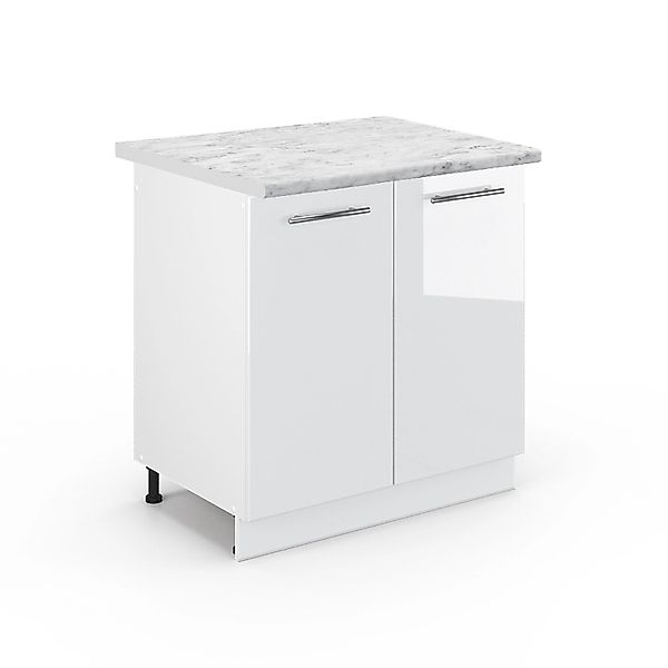 Vicco Spülenunterschrank Fame-Line Weiß Hochglanz/Weiß 80 cm AP Marmor günstig online kaufen
