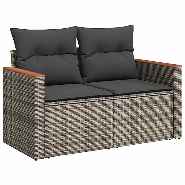 vidaXL Gartensofa 2-Sitzer mit Kissen Grau Poly Rattan 366144 günstig online kaufen