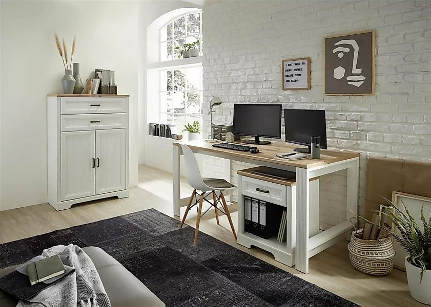 möbelando Aktenschrank Jasmin (3-St) Büro-Set im modernen Landhausstil in P günstig online kaufen