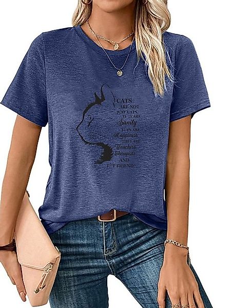 PYL Rundhalsshirt Shirts Damen Casual Katze Ausgefallene bequemes t shirt B günstig online kaufen