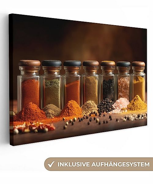 OneMillionCanvasses® Leinwandbild Gläser - Kräuter - Gewürze - Körner, Foto günstig online kaufen