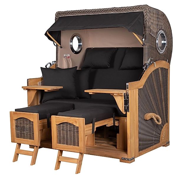 bene,iving Strandkorb Komplettset Ammersee Grande XL Teak Bullauge PE Grau günstig online kaufen