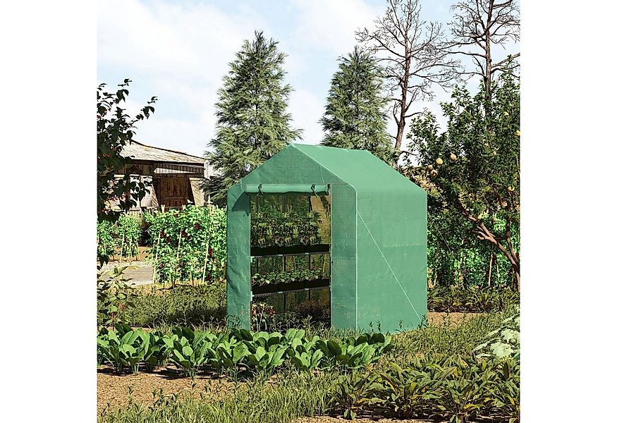 Outsunny Foliengewächshaus mit 2 Regalebenen, Tür, BxTxH: 214 x 143 x 195 c günstig online kaufen