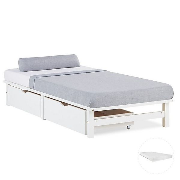 Homestyle4u Holzbett 90x200 / 100x200 / 140x200 Weiß Natur Grau Palettenbet günstig online kaufen
