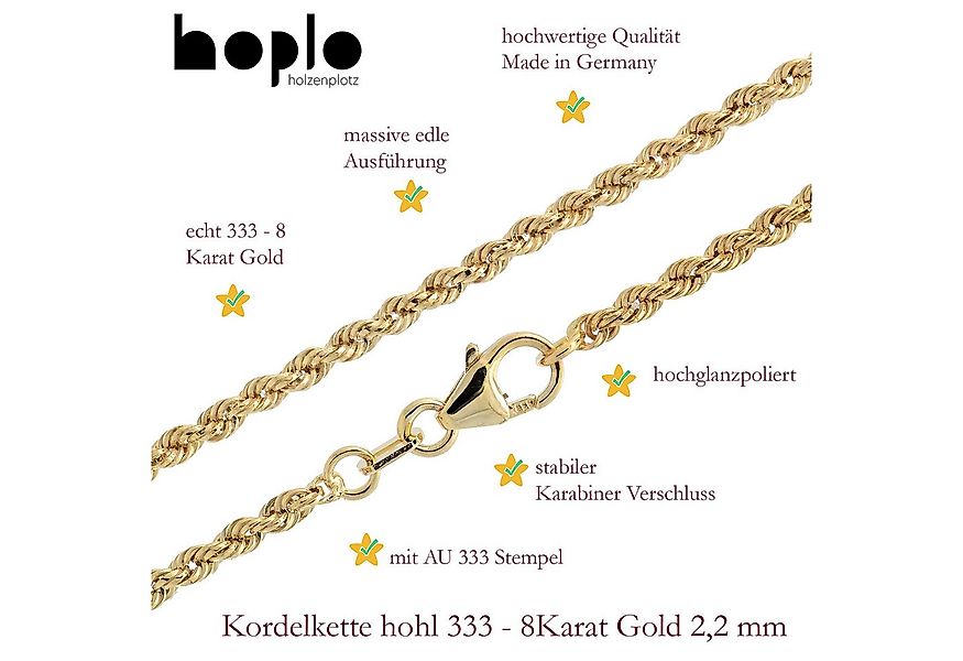 HOPLO Goldkette Goldkette Kordelkette Armkette Breite 2,2 mm 19 cm 333-8 Ka günstig online kaufen