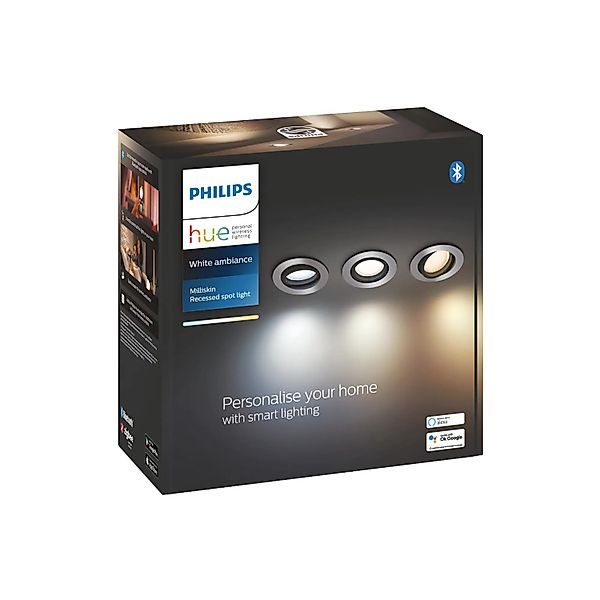 Philips Hue Smart-Einbauspot Milliskin White Ambiance Aluminium 3er Pack günstig online kaufen