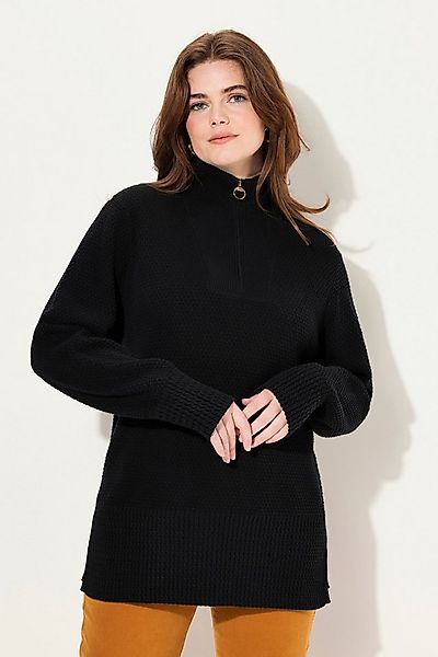 Ulla Popken Strickpullover Strick-Troyer Stehkragen Zipper Langarm günstig online kaufen