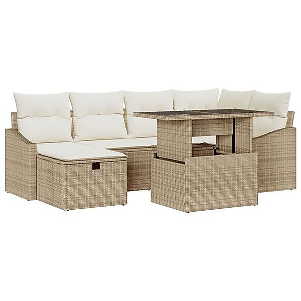 vidaXL Loungesofa 7-teilige Garten Sofa Set mit Kissen Beige Poly Rattan, 7 günstig online kaufen
