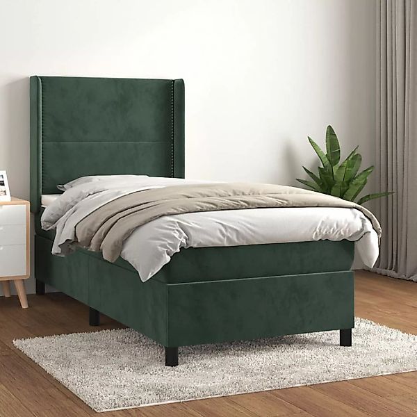 vidaXL Boxspringbett Boxspringbett mit Matratze Dunkelgrün 100x200 cm Samt günstig online kaufen