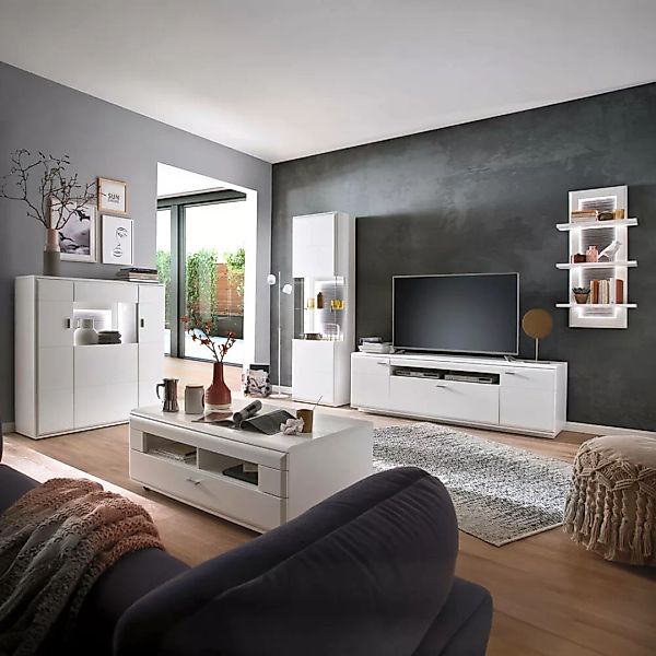 Wohnwand weiß matt ALIA-05 modern 5-teilig mit Highboard und Couchtisch günstig online kaufen