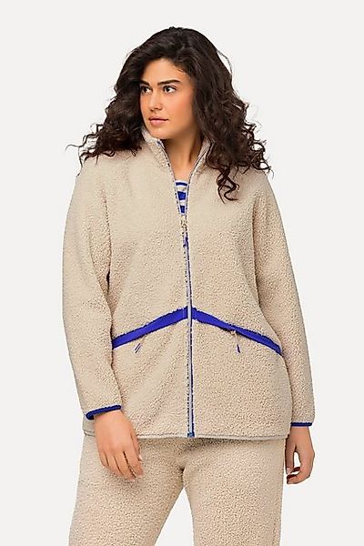 Ulla Popken Sommerjacke Teddyjacke Stehkragen Farbakzente kuschelweich günstig online kaufen