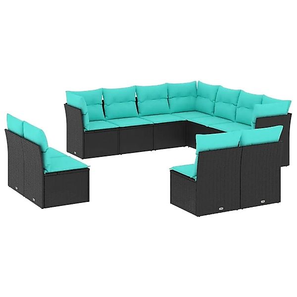 vidaXL 11-Tlg Gartensofa-Set mit Kissen Schwarz Polyrattan 3217817 günstig online kaufen