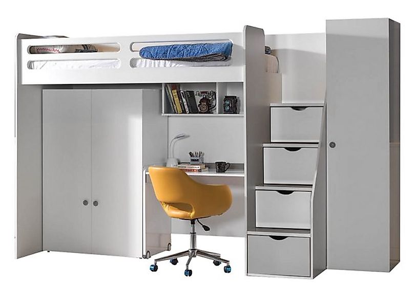 Möbel-Zeit Etagenbett Hochbett Smart mit Treppenregal inkl. Kleiderschrank günstig online kaufen