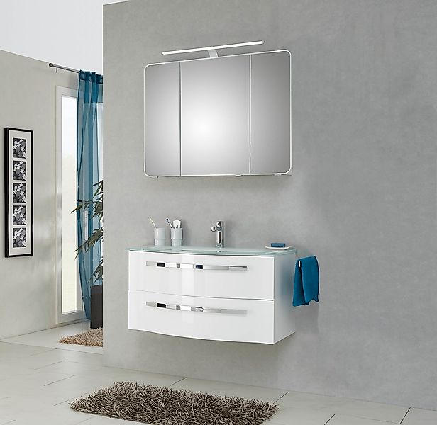 Saphir Badmöbel-Set "Serie 4005, vormontiert, Glaswaschbecken, Spiegelschra günstig online kaufen