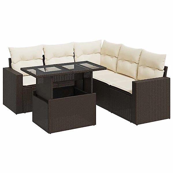 vidaXL 6-Tlg Garten-Sofagarnitur mit Kissen Braun Poly Rattan 3326324 günstig online kaufen