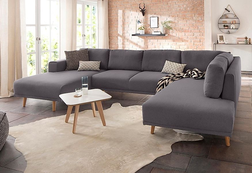 Home affaire Wohnlandschaft "Lasse U-Form", im scandinavischem Stil mit Hol günstig online kaufen