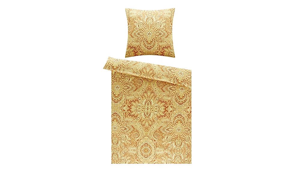 AURO Satin Bettwäsche   Ornamente - gelb - 100% Baumwolle - 135 cm - Bettwa günstig online kaufen