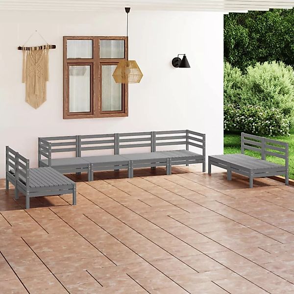 8-tlg. Garten-lounge-set Grau Massivholz Kiefer günstig online kaufen