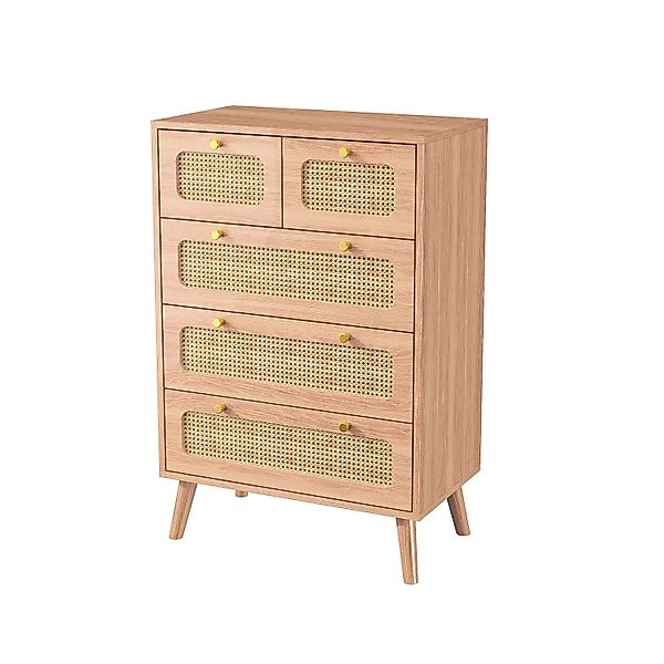 PXloue Schubladenschrank Kommode aus Rattan mit 5 Schubladen 60x34x91cm günstig online kaufen
