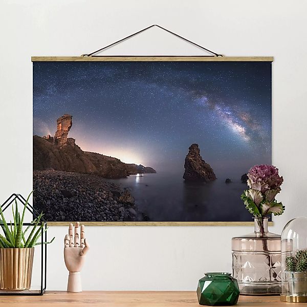 Stoffbild Landschaft mit Posterleisten - Querformat Sea of galaxies günstig online kaufen
