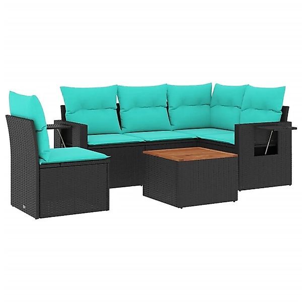 vidaXL 6-Tlg Gartensofa-Set mit Kissen Schwarzes Polyrattan 3224566 günstig online kaufen
