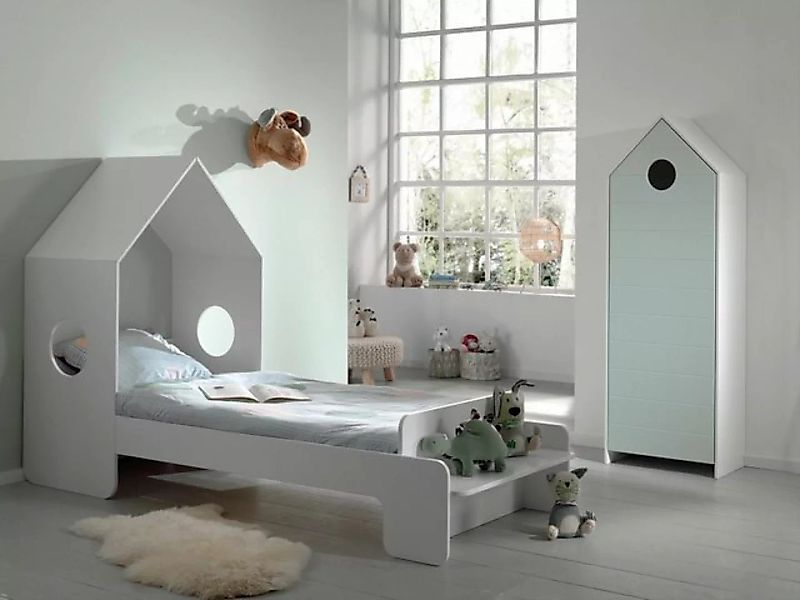Natur24 Kinderbett CASAMI Set 2-tlg Einzelbett 90x200cm und Schrank MDF Wei günstig online kaufen