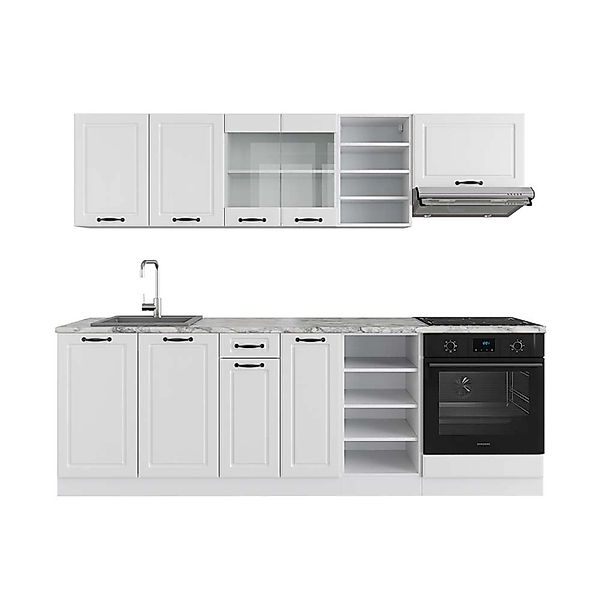 Vicco R-Line Küchenzeile Weiß Landhaus/Weiß 240 cm ohne Arbeitsplatte günstig online kaufen