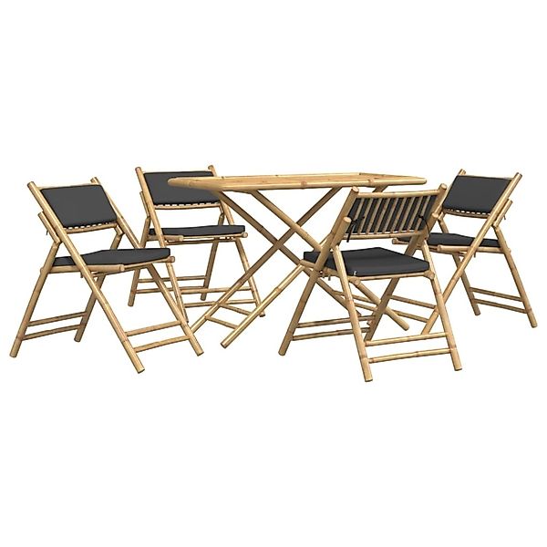 vidaXL 5-tlg Bistro-Set Klappbar mit Dunkelgrauen Kissen Bambus günstig online kaufen