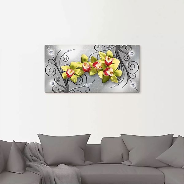 Artland Wandbild "Grüne Orchideen auf Ornamenten", Blumenbilder, (1 St.), a günstig online kaufen